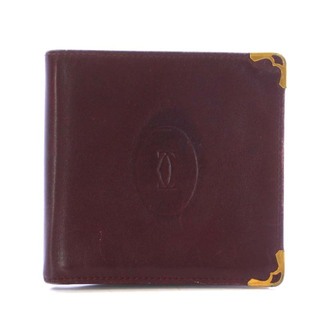 カルティエ(Cartier)のカルティエ マストライン 財布 二つ折り レザー ロゴ ゴールド金具 ボルドー(折り財布)