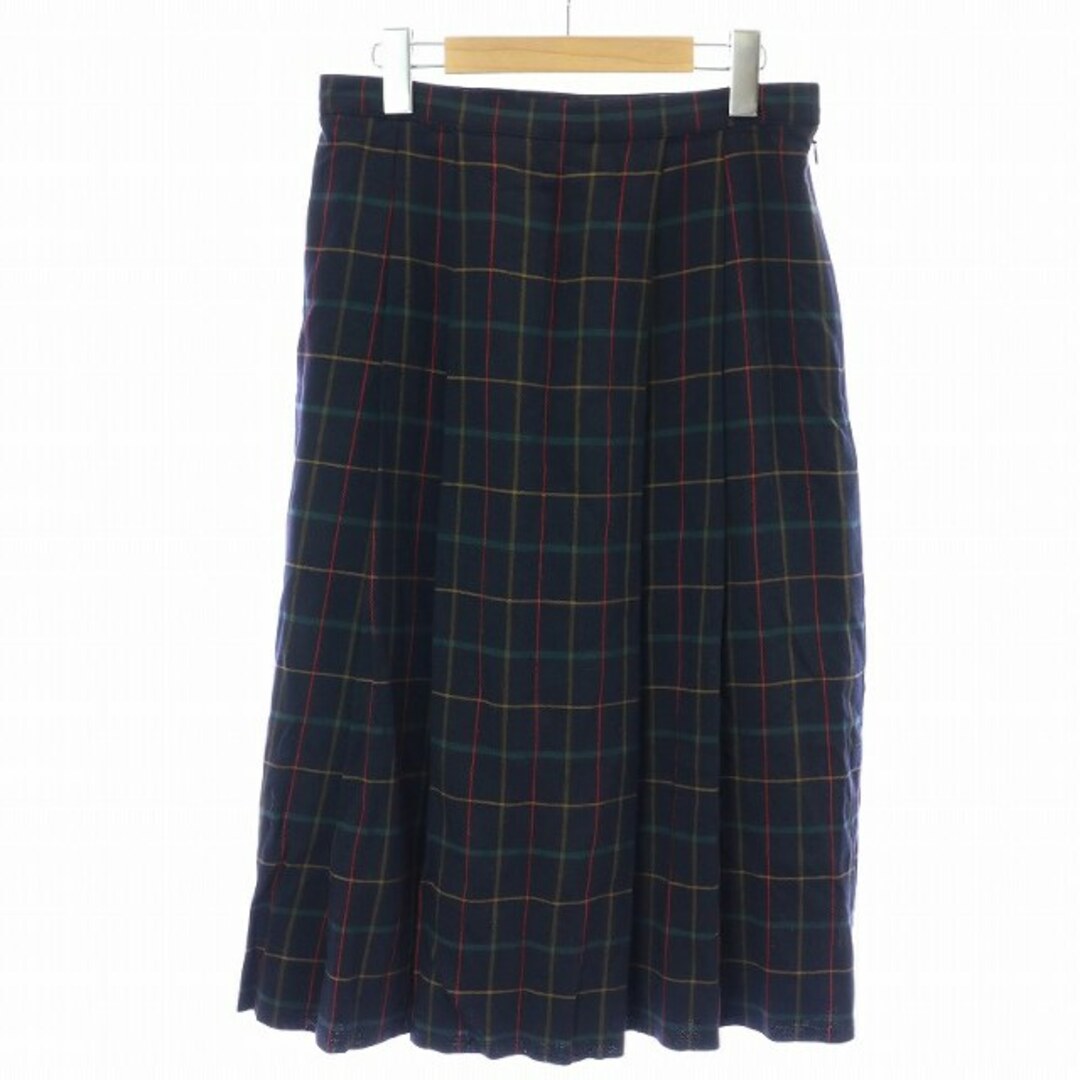 バーバリーズ プリーツ フレアスカート ロング ウール チェック 13 XL 紺 レディースのスカート(ロングスカート)の商品写真
