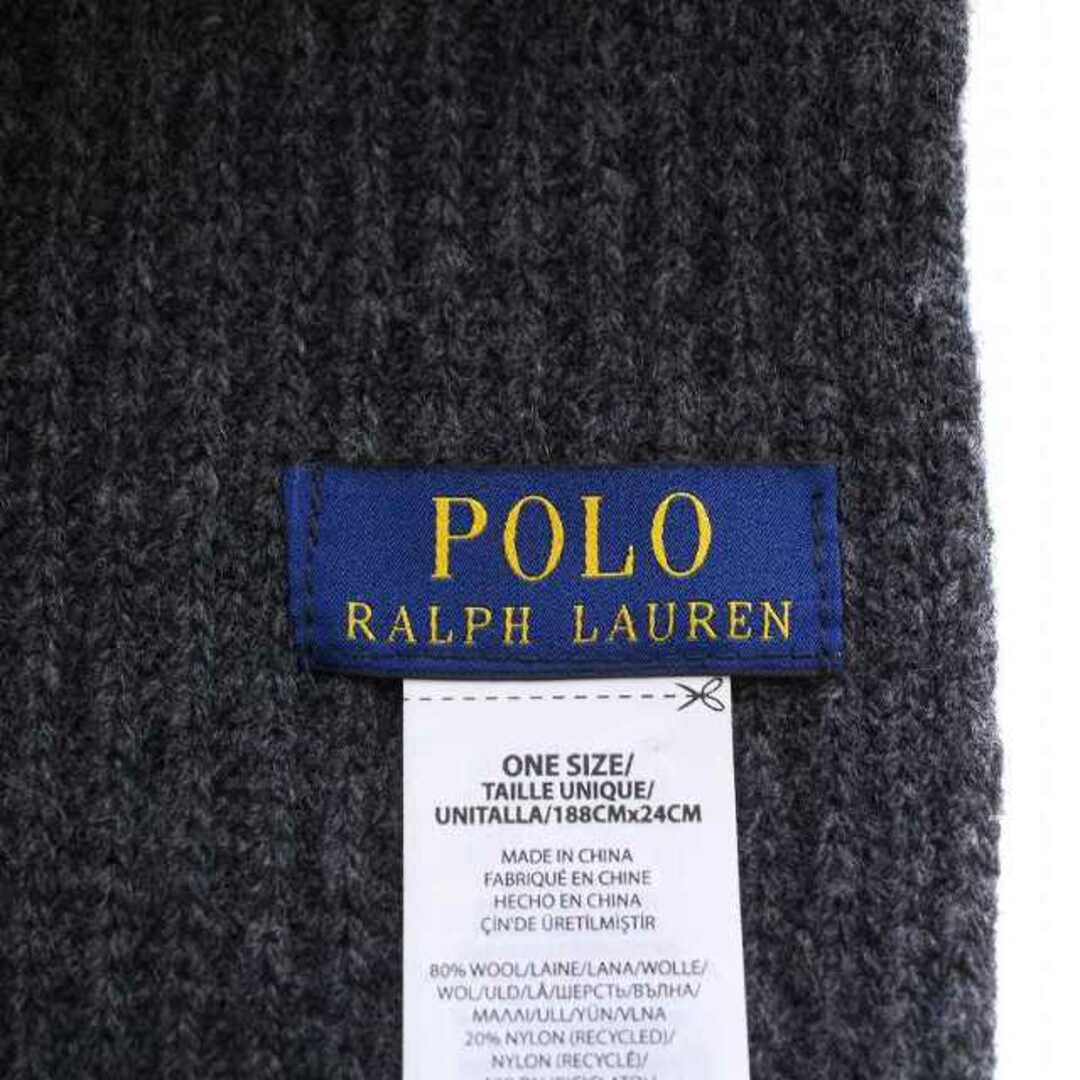 Ralph Lauren(ラルフローレン)のラルフローレン マフラー ストール リブ編み ウール ロゴ刺繍 チャコールグレー レディースのファッション小物(マフラー/ショール)の商品写真