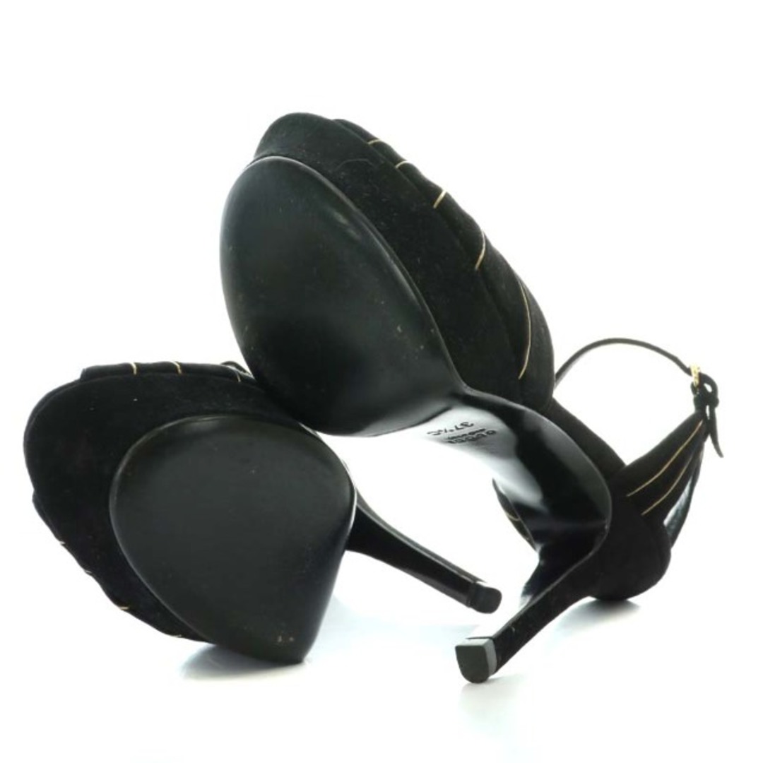 Gucci(グッチ)のグッチ サンダル スエード オープントゥ ピンヒール 37.5 24.5cm 黒 レディースの靴/シューズ(サンダル)の商品写真