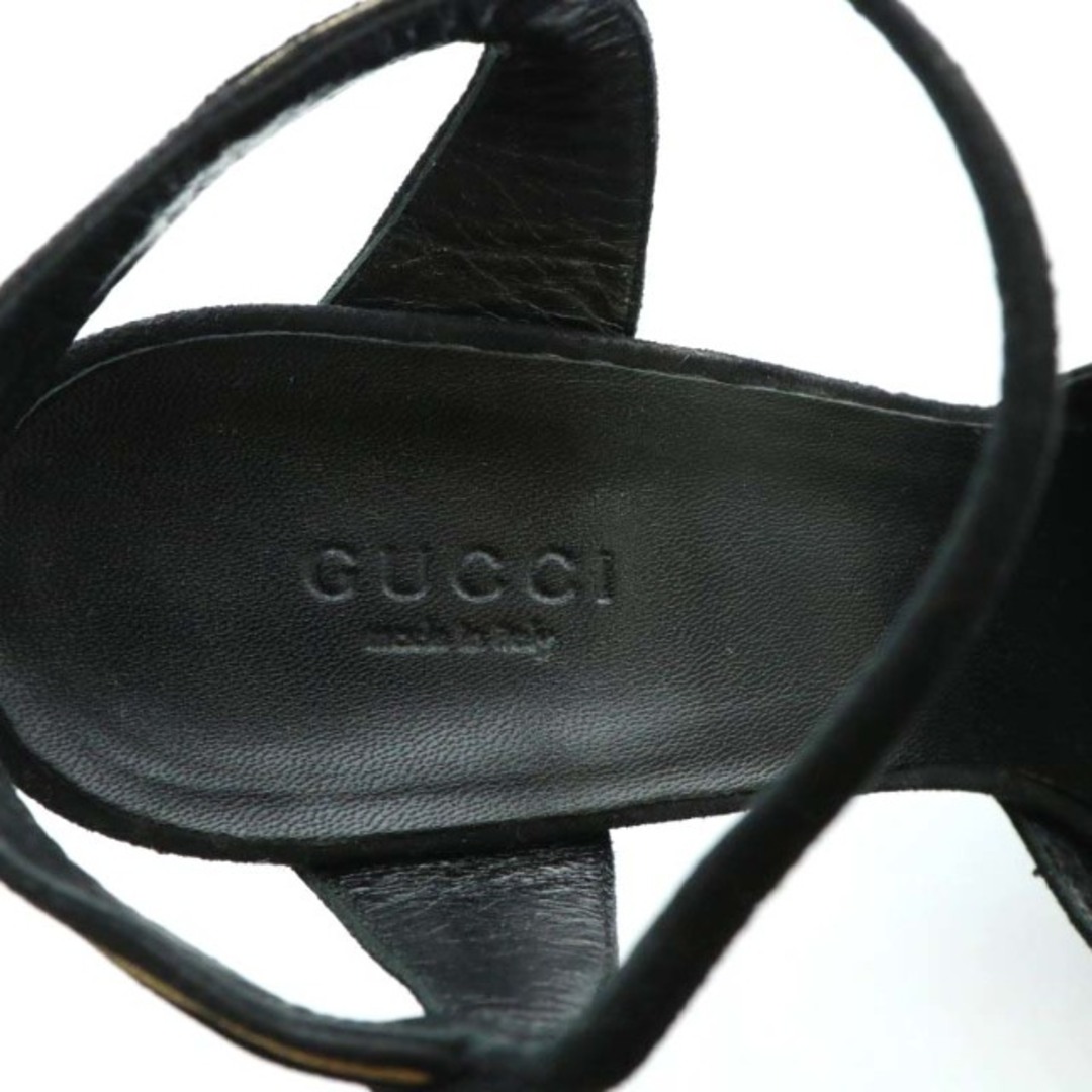 Gucci(グッチ)のグッチ サンダル スエード オープントゥ ピンヒール 37.5 24.5cm 黒 レディースの靴/シューズ(サンダル)の商品写真