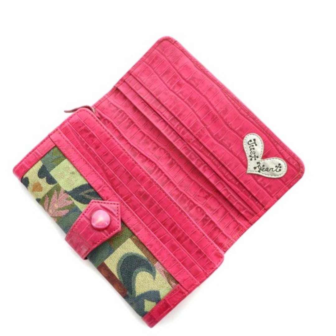 シンクビー! ジャストハート 長財布 二つ折り ビジュー 総柄 ピンク 緑 レディースのファッション小物(財布)の商品写真