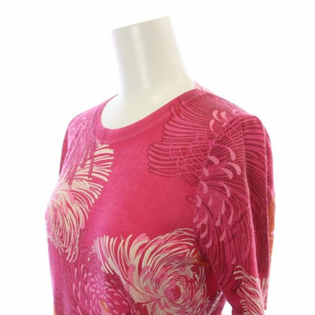 Gucci(グッチ)のグッチ ニット 薄手 カットソー 半袖 花柄 ウール 絹 シルク混 M ピンク レディースのトップス(カットソー(半袖/袖なし))の商品写真