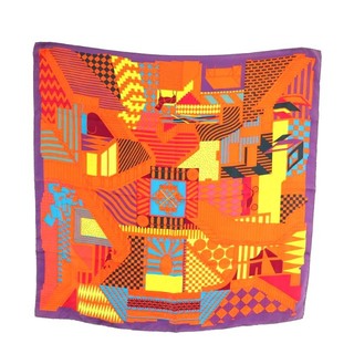 エルメス(Hermes)のエルメス カレ90 スカーフ フォーブルのプロムナード シルク オレンジ 紫(バンダナ/スカーフ)