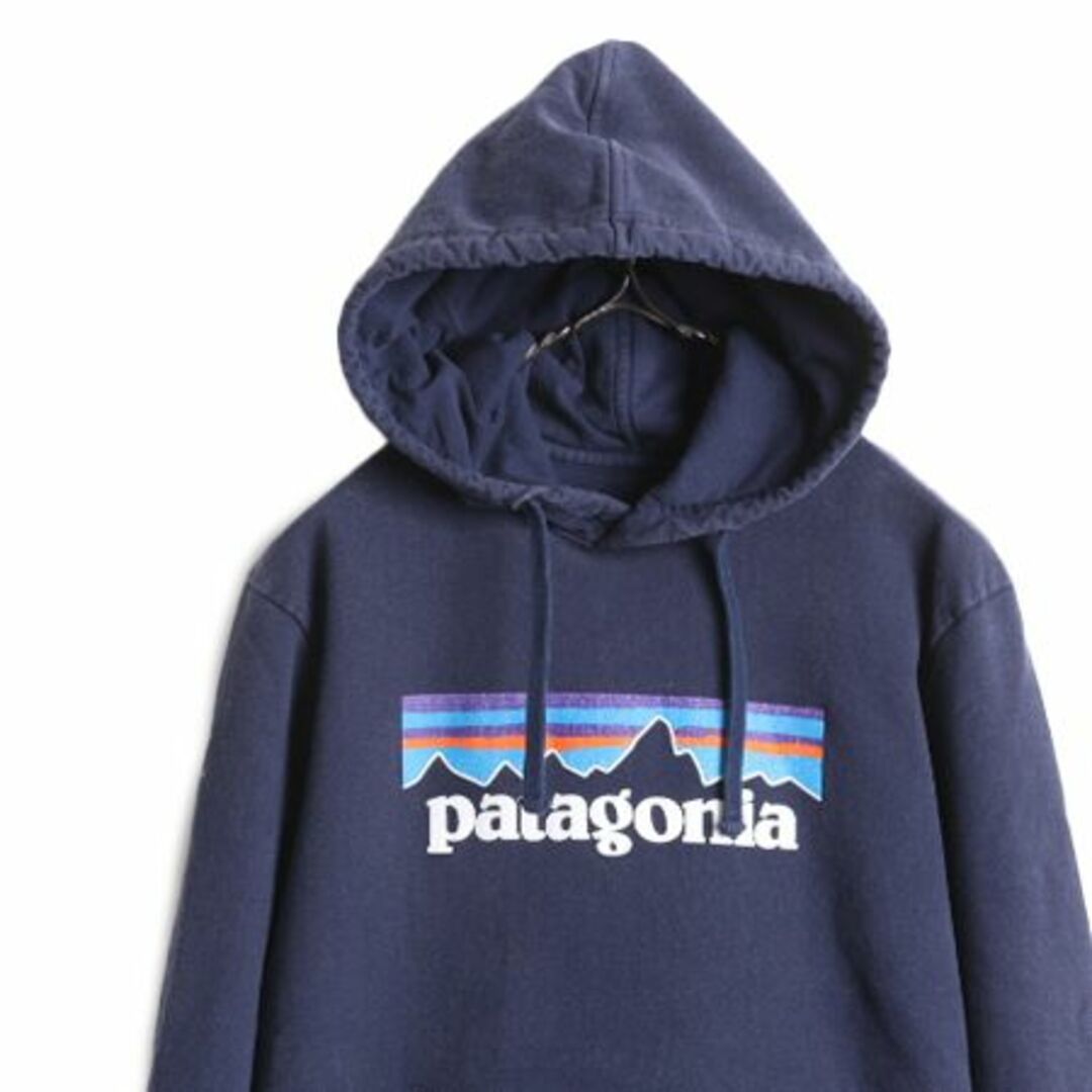 patagonia(パタゴニア)の19年製 パタゴニア プリント スウェット フード パーカー メンズ S Patagonia トレーナー プルオーバー フィッツロイ アウトドア 裏起毛 紺 メンズのトップス(パーカー)の商品写真