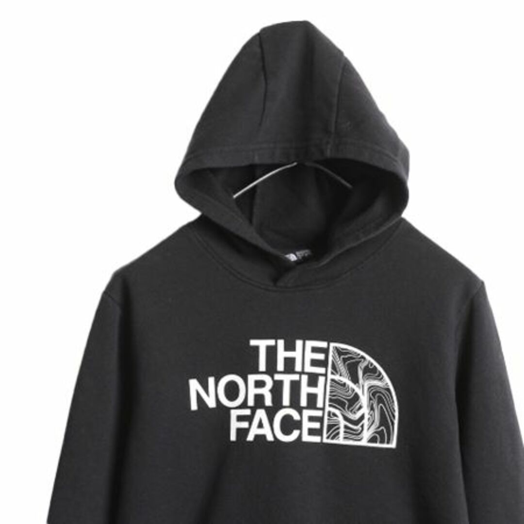 THE NORTH FACE(ザノースフェイス)のノースフェイス プリント スウェット フード パーカー ボーイズ L レディース S 程 The North Face トレーナー プルオーバー アウトドア 黒 キッズ/ベビー/マタニティのキッズ服男の子用(90cm~)(その他)の商品写真