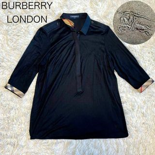 BURBERRY - 【バーバリーロンドン】七分袖 ブラウス 黒 ノバチェック ホースロゴ 5 XL