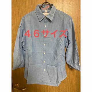 【エディフィス】 コットンリネンシャツ 七分袖 ブルー系 46 Ｍサイズ