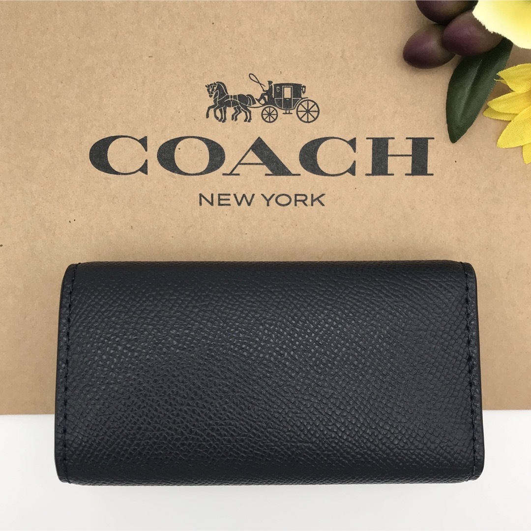 COACH(コーチ)のCOACH ★大人気★ 6リングキーケース クロスグレインレザー ネイビー 新品 レディースのファッション小物(キーケース)の商品写真