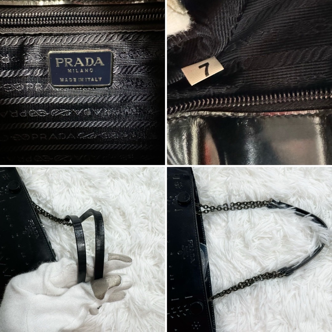 PRADA(プラダ)の超美品✨PRADA プラダ　ロゴ型押し　カットワーク　チェーンハンドバッグ レディースのバッグ(ハンドバッグ)の商品写真