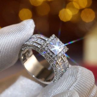 シルバー925色◆大粒czダイヤモンド指輪 ９号リング婚約ウェディング結婚式(リング(指輪))