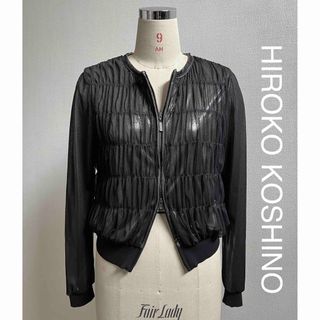 ヒロココシノ(HIROKO KOSHINO)のヒロココシノチュール ジップジャケット ブラックシルバー38ノーカラーブルゾン(ノーカラージャケット)