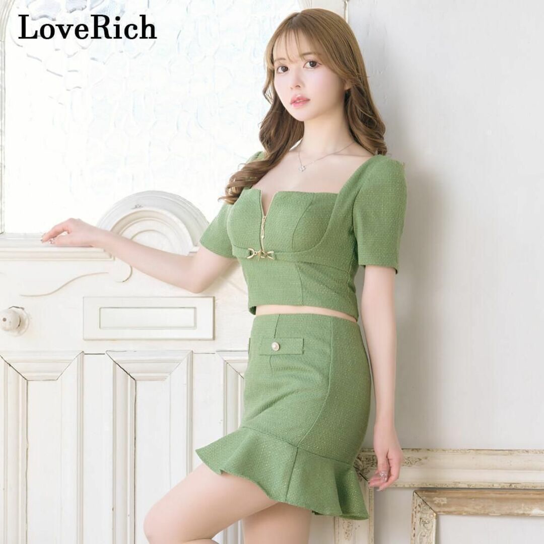 JEWELS(ジュエルズ)の【再入荷】LoveRich 半袖 ツイード ジップ グリーン S  キャバドレス レディースのフォーマル/ドレス(ミニドレス)の商品写真