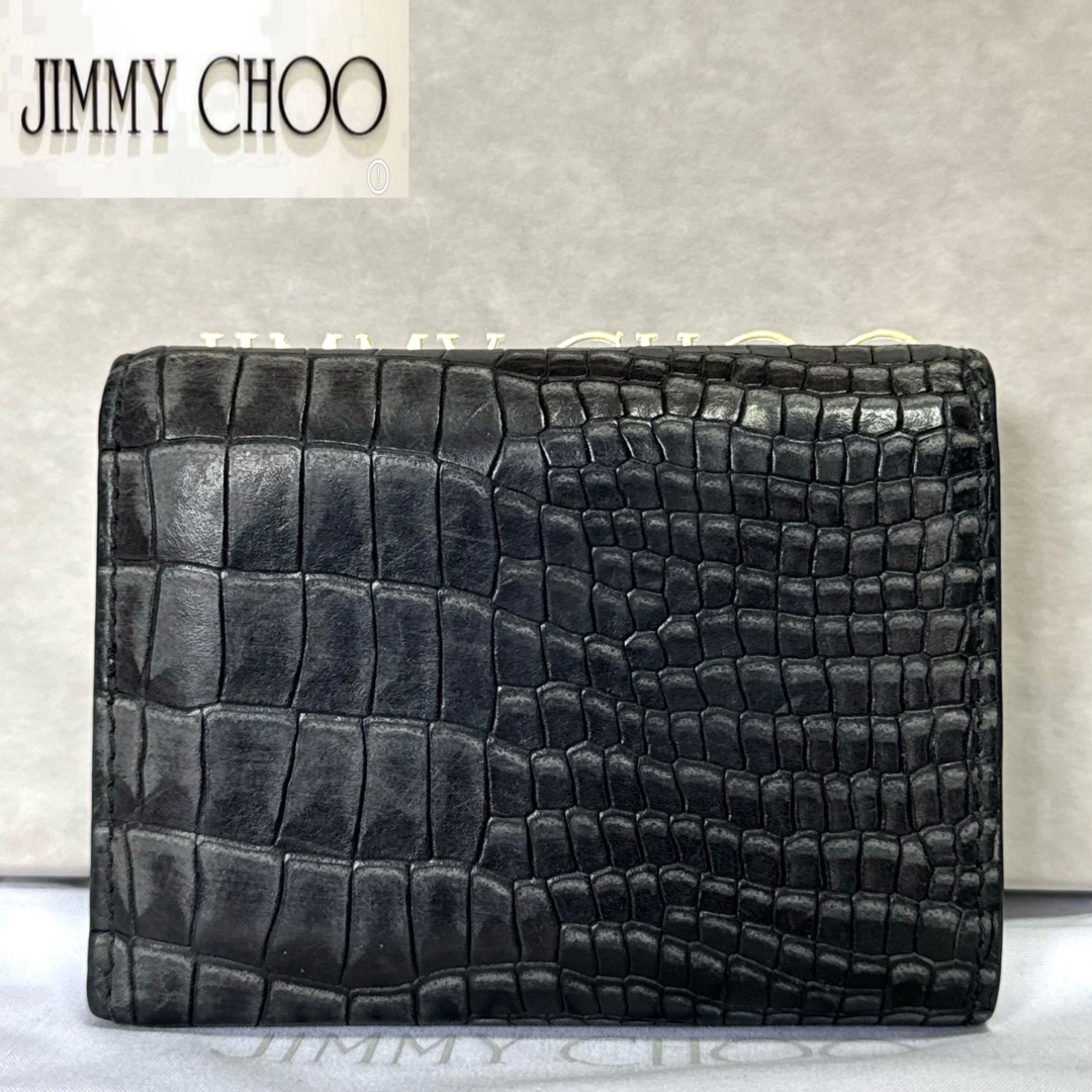 JIMMY CHOO(ジミーチュウ)の【美品】JIMMY CHOO クロコ型押し ダークグレー コンパクト三つ折り財布 レディースのファッション小物(財布)の商品写真