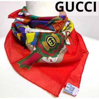 グッチ(Gucci)の【極美品】GUCCI 希少デザイン コットン スカーフ(バンダナ/スカーフ)