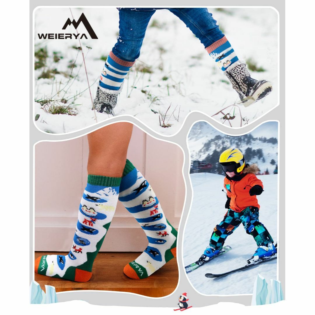 [WEIERYA] 子供 スキー ソックス メリノウール、キッズ 羊毛 靴下、冬 スポーツ/アウトドアのスキー(ウエア)の商品写真