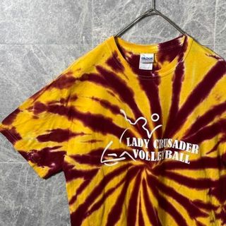 ★M 古着　Tシャツ　派手　タイダイ染め　ビッグロゴ　イエロー　フェス　夏(Tシャツ/カットソー(半袖/袖なし))