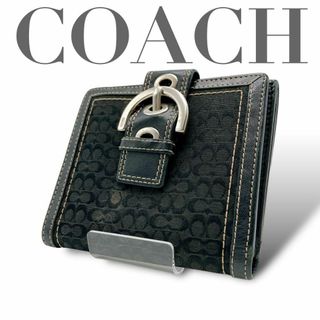 コーチ(COACH)のCOACH 2つ折財布 ソーホー ミニシグネチャー キャンバス ブラック(財布)