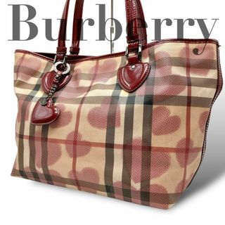 バーバリー(BURBERRY)のBurberry トートバッグ ノバチェック ハート ピンク エナメル 肩掛け(トートバッグ)