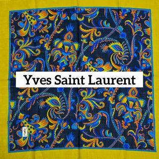 イヴサンローラン(Yves Saint Laurent)の★イヴサンローラン★ ストール ペイズリー柄 ウール グリーン ネイビー(バンダナ/スカーフ)