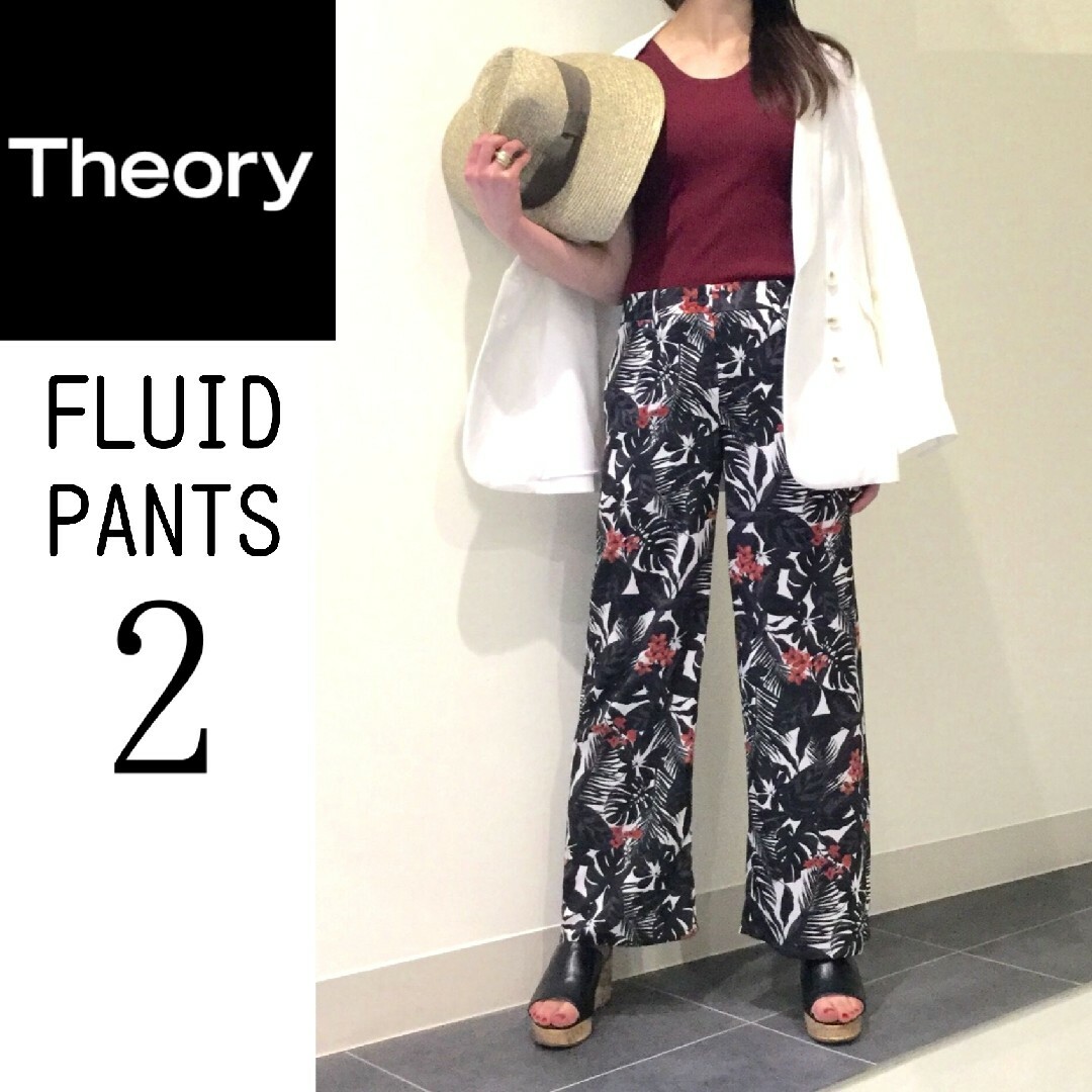 theory(セオリー)のTheory セオリー ワイドクロップドパンツ フルイド パンツ 花柄 総柄 2 レディースのパンツ(その他)の商品写真