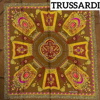 Trussardi - 美品 ★TRUSSARDI★ スカーフ 大判 タッセル シルク ブラウン