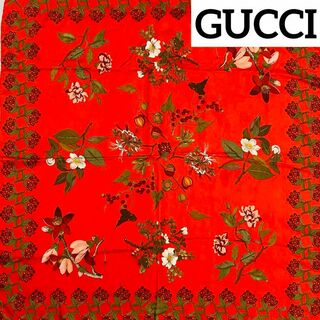 Gucci - ★GUCCI★ スカーフ 大判 花 木の実 シルク レッド