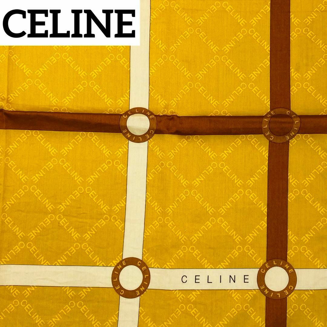 celine(セリーヌ)の★CELINE★ ハンカチ 大判 リング チェック ロゴ マスタードイエロー レディースのファッション小物(ハンカチ)の商品写真