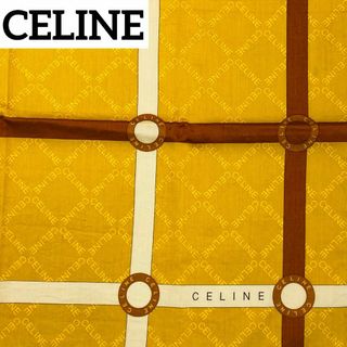 ★CELINE★ ハンカチ 大判 リング チェック ロゴ マスタードイエロー