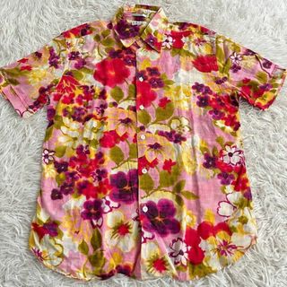 ポールスミス(Paul Smith)の②ポールスミス　 半袖シャツ　L　コットン　リネン　総柄　花柄　マルチカラー(シャツ)