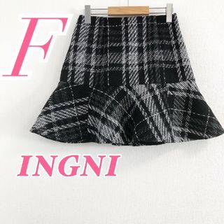 INGNI - イング　フレアスカート　F　ブラック　ホワイト　ウエストゴム　チェック　ポリ