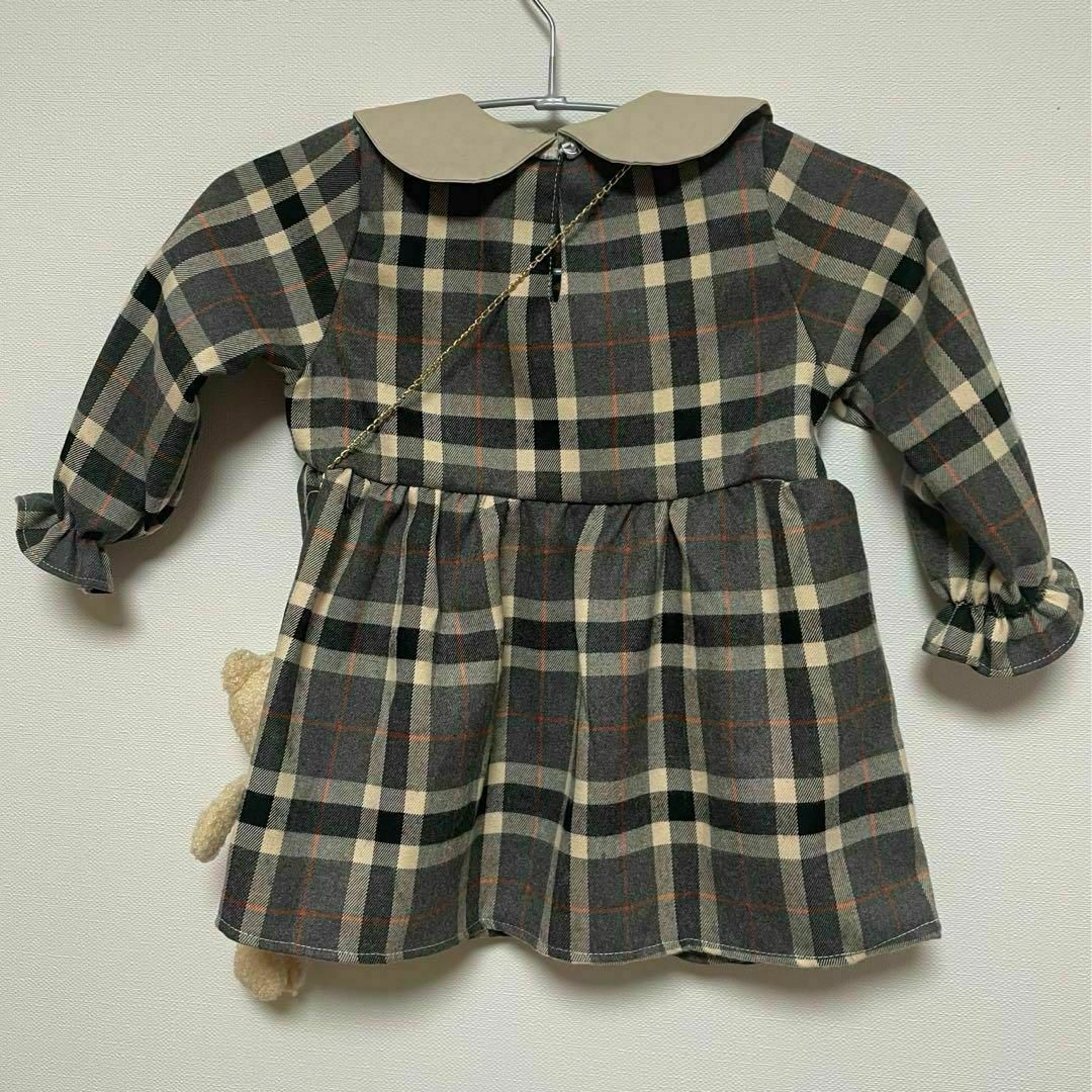 90 長袖 ワンピース チェック 女の子 キッズ 秋 冬 ベージュ セール キッズ/ベビー/マタニティのキッズ服女の子用(90cm~)(ワンピース)の商品写真