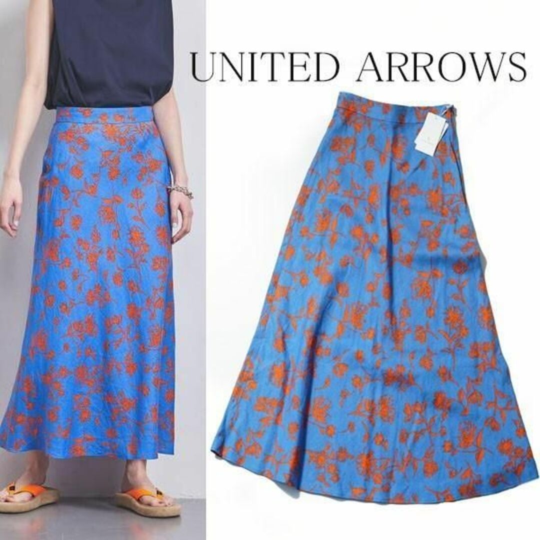 UNITED ARROWS(ユナイテッドアローズ)の新品 青 ユナイテッドアローズ UNITED ARROWS リネン 柄スカート レディースのスカート(その他)の商品写真