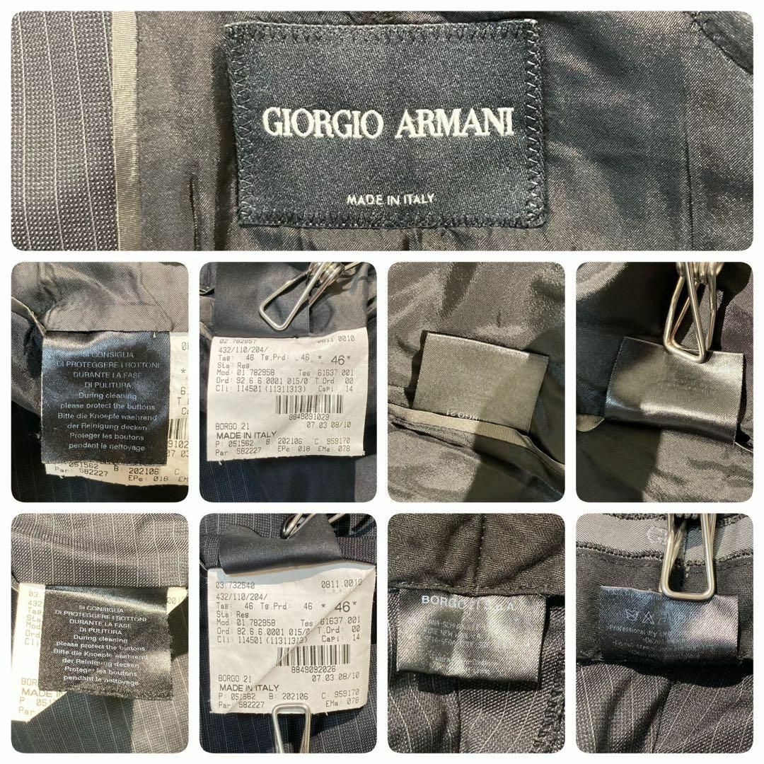 Giorgio Armani(ジョルジオアルマーニ)の【美品】ジョルジオアルマーニ スーツ グレー ストライプ シェルボタン 46 メンズのスーツ(その他)の商品写真