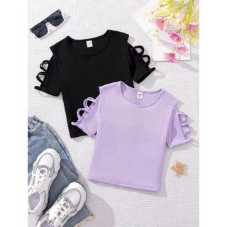 シーイン(SHEIN)のSHEIN 10Y トップス　ラウンドネック　2色セット(Tシャツ/カットソー)