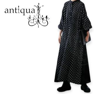 アンティカ(antiqua)のE203 antiqua ドットワンピース　ロング　長袖(ロングワンピース/マキシワンピース)