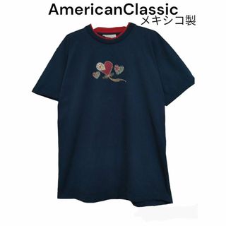 AmericanClassic　メキシコ製　Tシャツ　古着　二重襟　ハート　刺繍(Tシャツ/カットソー(半袖/袖なし))