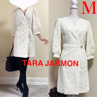 タラジャーモン(TARA JARMON)のタラジャーモン　定価5.3万　コットン　刺繍　上質　ワンピース オフホワイト　M(ひざ丈ワンピース)