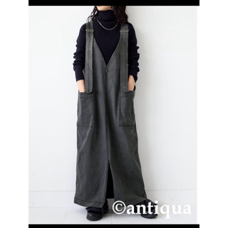 antiqua ブラックデニムサロペットスカート