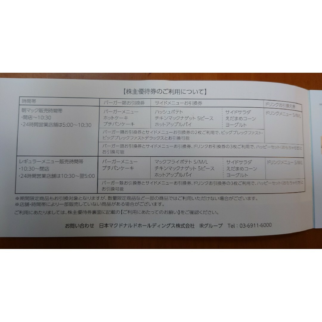マクドナルド(マクドナルド)のマクドナルド　株主優待　２シート　匿名配送　１ チケットの優待券/割引券(フード/ドリンク券)の商品写真