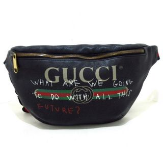 グッチ(Gucci)のGUCCI(グッチ) ウエストポーチ グッチプリントベルトバッグ 493869 黒 レザー(ボディバッグ/ウエストポーチ)