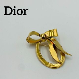 クリスチャンディオール(Christian Dior)の美品 ★Christian Dior★ ブローチ リボン オーバル ゴールド(ブローチ/コサージュ)