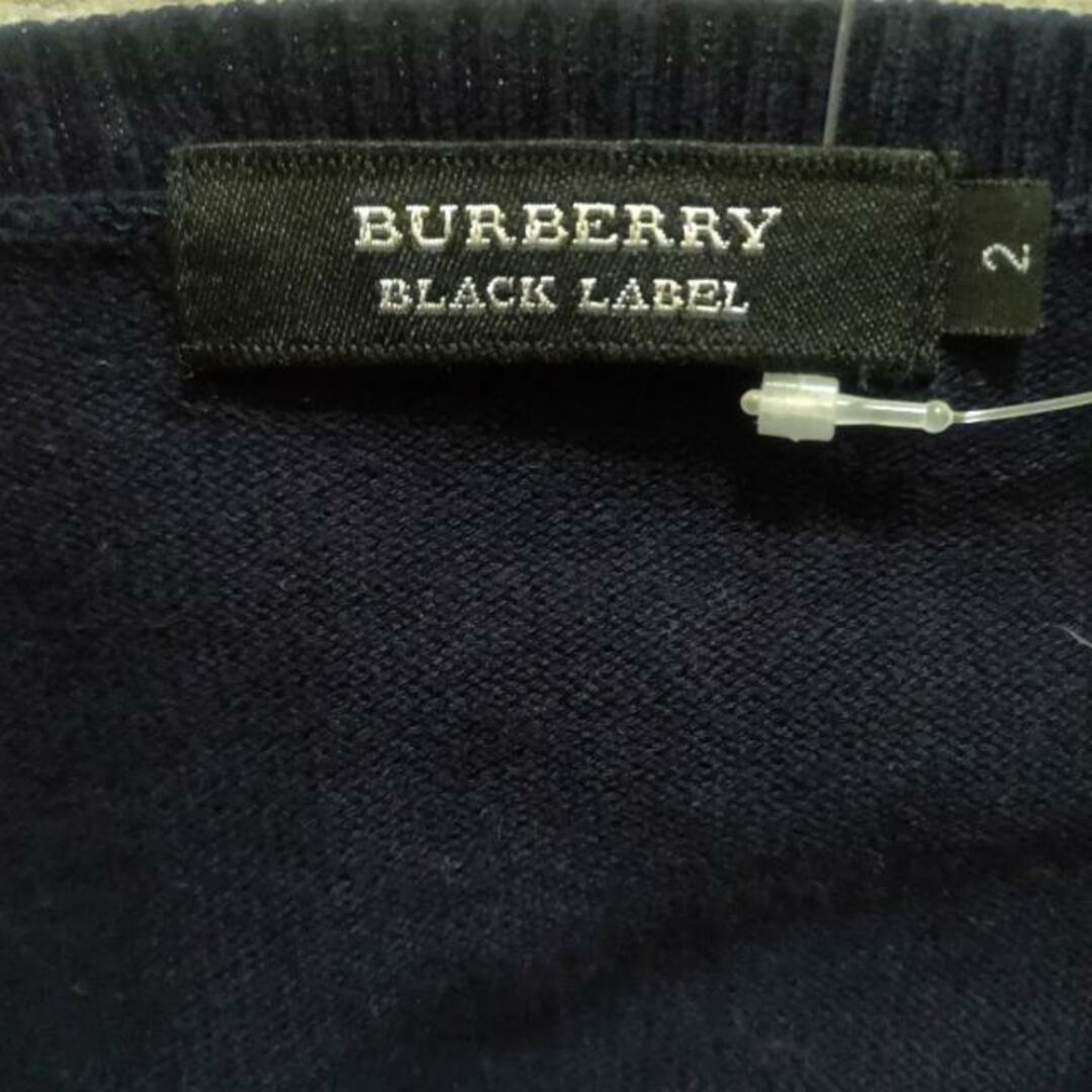 BURBERRY BLACK LABEL(バーバリーブラックレーベル)のBurberry Black Label(バーバリーブラックレーベル) 長袖セーター サイズ2 M メンズ美品  - ダークネイビー×ボルドー Vネック メンズのトップス(ニット/セーター)の商品写真