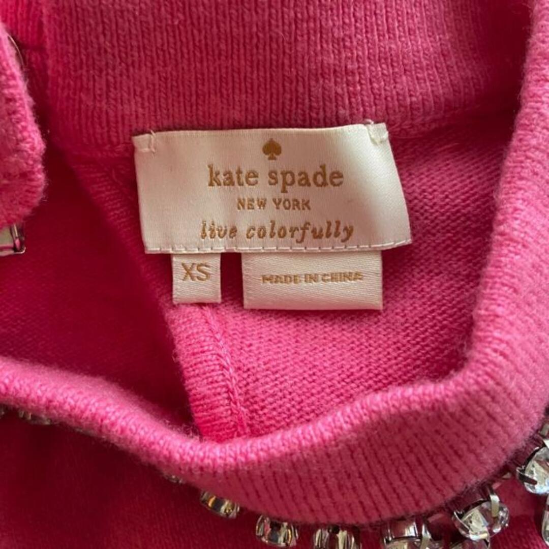 kate spade new york(ケイトスペードニューヨーク)のKate spade(ケイトスペード) 七分袖セーター サイズXS レディース - ピンク クルーネック/ビジュー レディースのトップス(ニット/セーター)の商品写真