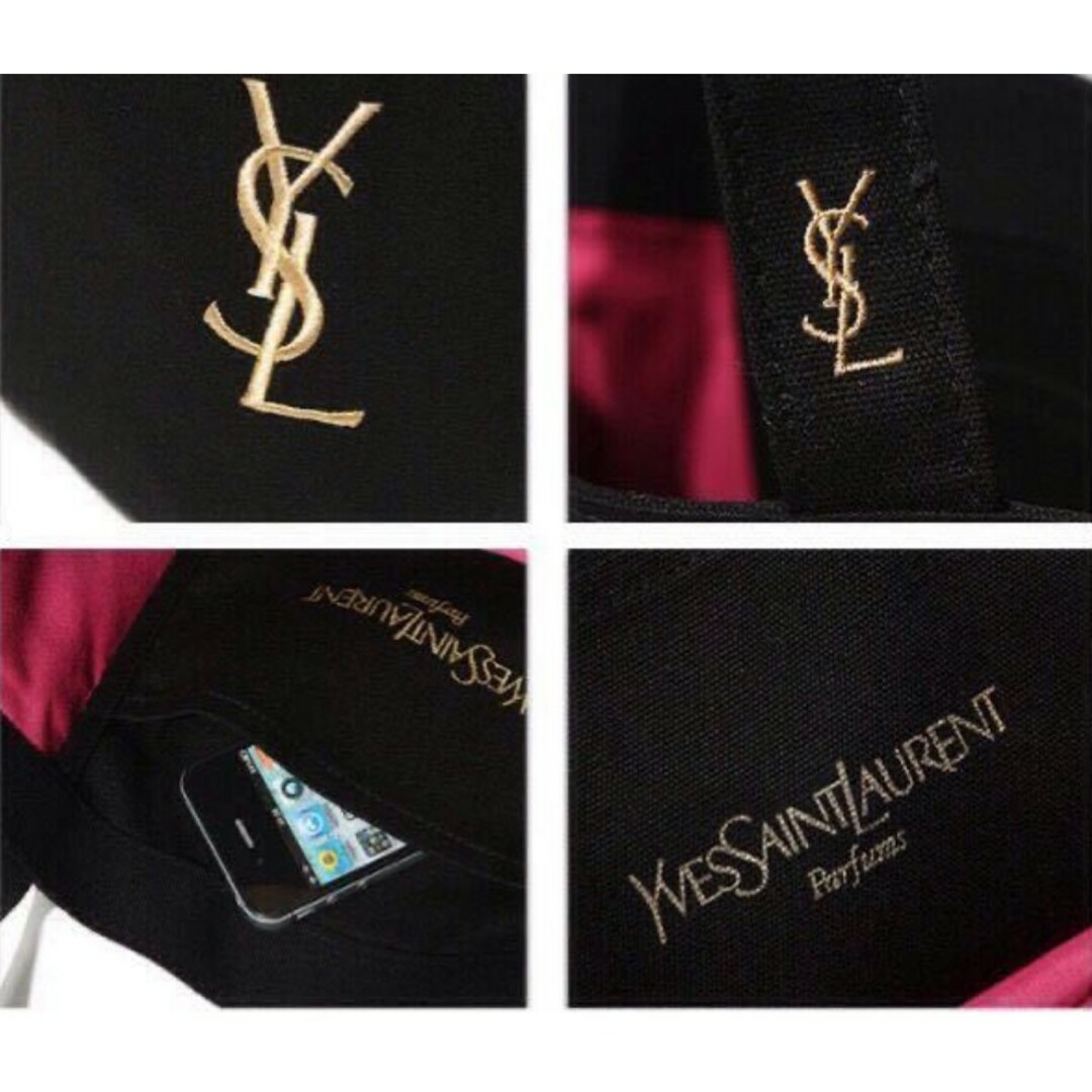 Yves Saint Laurent(イヴサンローラン)のイヴサンローラントートバッグ■ゴールドロゴ刺繍フューシャピンクの裏生地 レディースのバッグ(トートバッグ)の商品写真