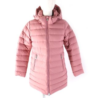 ピレネックス(Pyrenex)の極美品△Pyrenex ピレネックス SPOUTNIC LONG SOFT JPN スプートニック ソフト ロング フード・ロゴパッチ付き ダウンコート ピンク 36 正規品 レディース(ダウンコート)