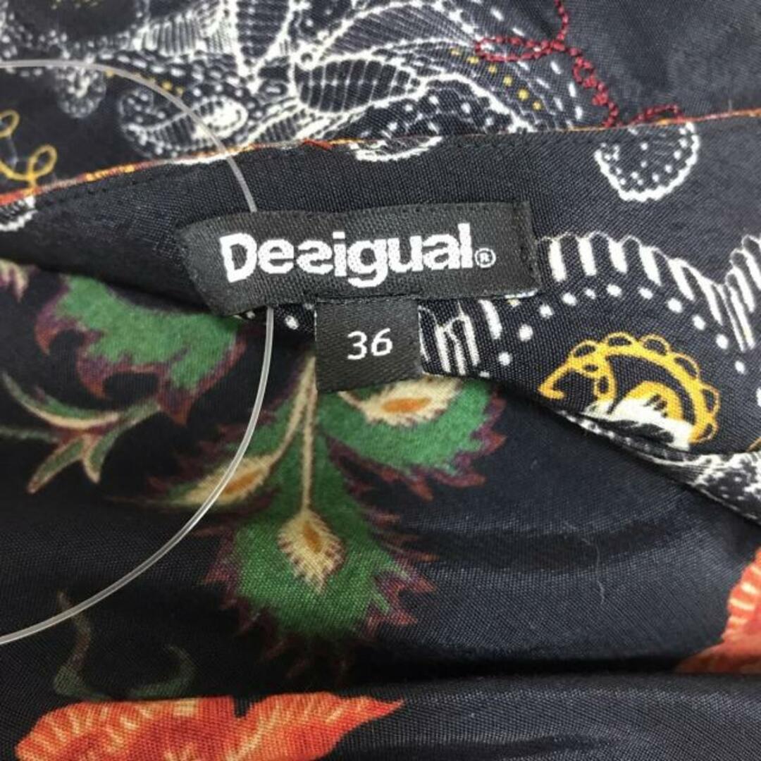 DESIGUAL(デシグアル)のDesigual(デシグアル) ワンピース サイズ36 M レディース - 黒×オレンジ×マルチ クルーネック/七分袖/ひざ丈/花柄 レディースのワンピース(その他)の商品写真