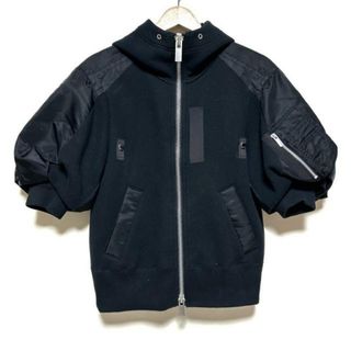 Sacai(サカイ) パーカー サイズ1 S レディース - 黒 半袖/異素材切替/ジップアップ 綿、ポリエステル