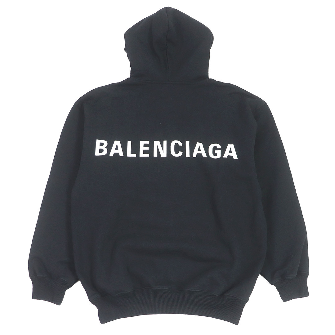 Balenciaga(バレンシアガ)の美品□BALENCIAGA バレンシアガ 2020年製 556113 コットン100％ バックロゴプリント プルオーバーパーカー フーディー ブラック XS 正規品 メンズ メンズのトップス(パーカー)の商品写真