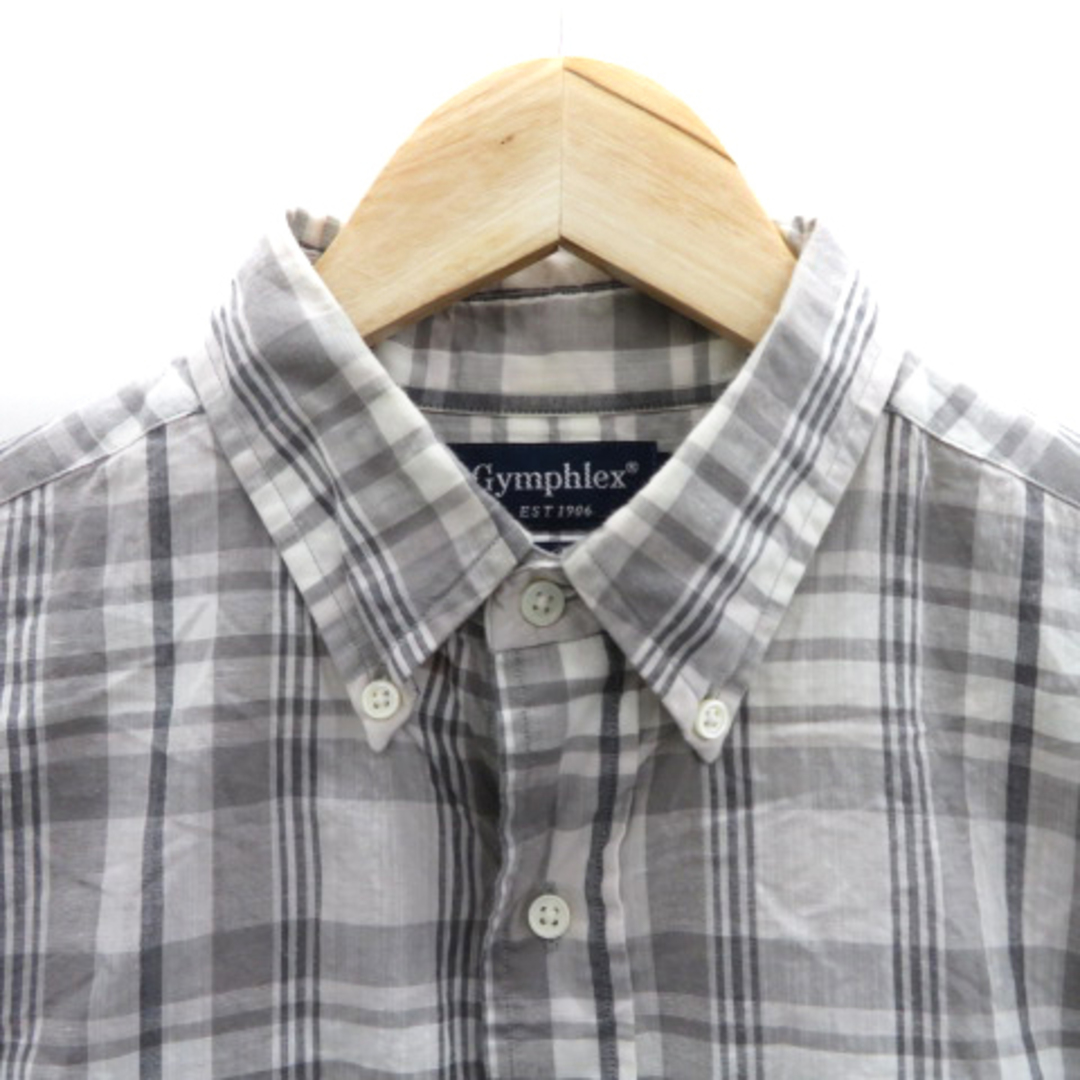 GYMPHLEX(ジムフレックス)のジムフレックス カジュアルシャツ 半袖 ボタンダウン チェック柄 M グレー メンズのトップス(シャツ)の商品写真